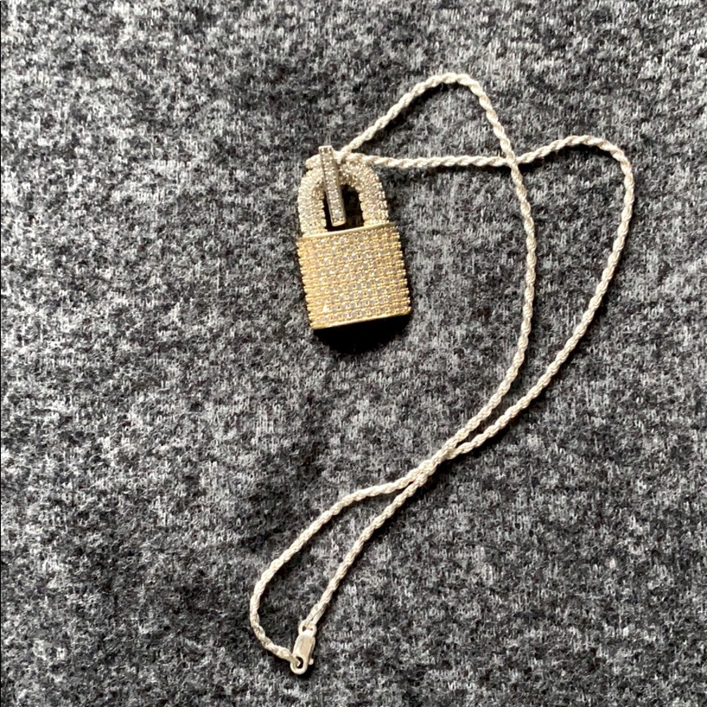 Iced out Diamond Lock Pendant Necklace 16” Chain